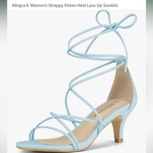 Allegra K Women's Strappy Kitten Heel Lace Up Sandals